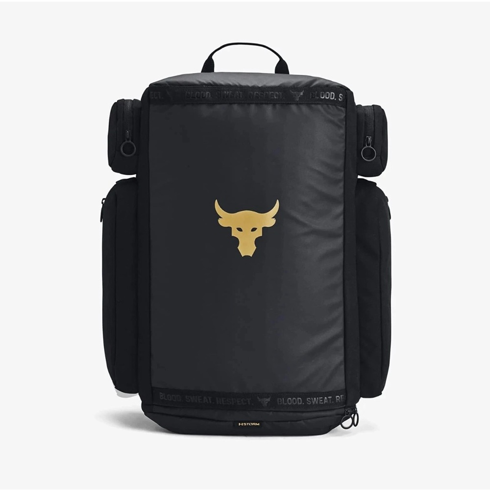 UA Under Armour Project Rock Duffle Backpack Bag Black Gold Gym 1376459-002 $130